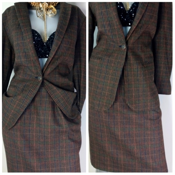 SAG HARBOR Wool Blend Two-Piece Houndstooth Dark VTG Academia Femi ine PowErSuit - Picture 8 of 15